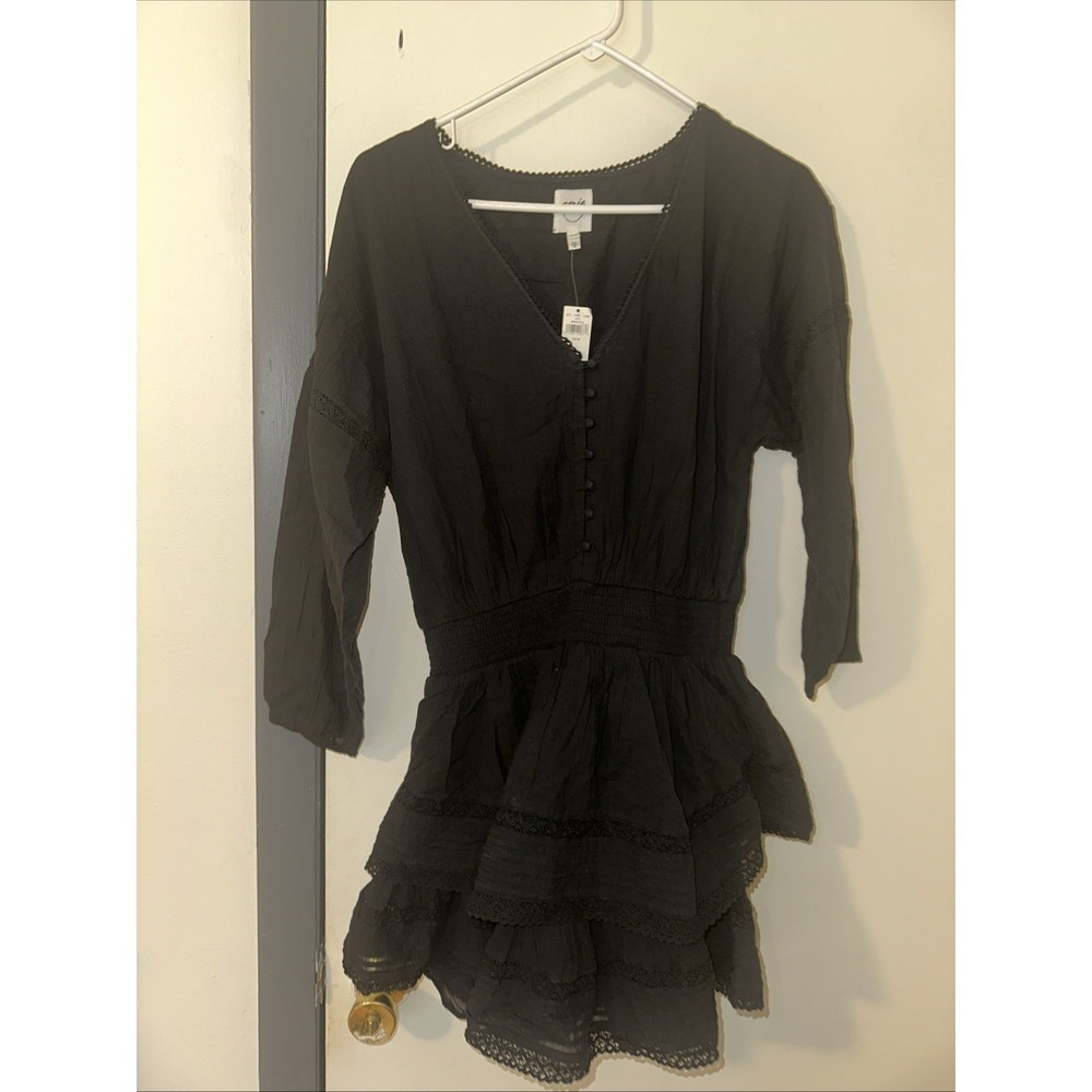 Aerie Black Dress Layers Long‎ Sleeve Lace 100% Cotton Medium